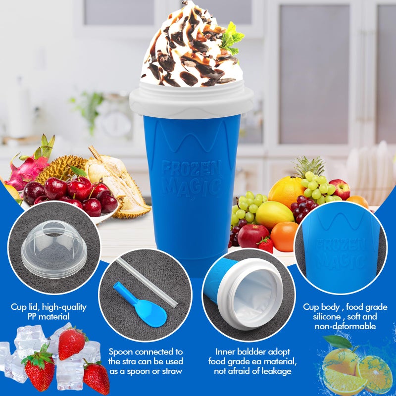 Firjuty Slushie Maker Cup - DIY Magic Slushy Maker Squeeze Cup  Portable Smoothie Squeeze Cup for Juices  Milk and Ice Cream Make  Double Layer Squeeze Slushy Maker Cup  Birthday Gifts for Friends&Family Blue - Image 5